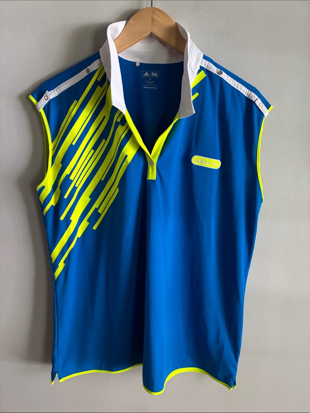 Adidas Golf XL Blue Neon Yellow Sleeveless Polo Shirt Retro Y2K